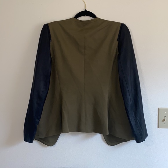 Theory Yaisa Pryor Goat Leather Open Front Olive Green Jacket Size Large - Picture 8 of 8